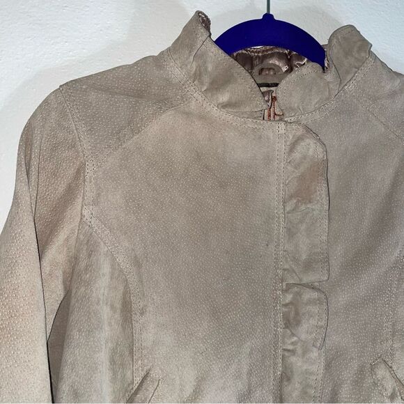 Dollhouse L Suede Leather Jacket Tan Ruffle Coat - Picture 2 of 10